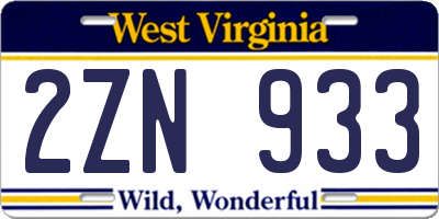 WV license plate 2ZN933