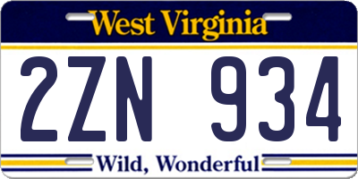 WV license plate 2ZN934