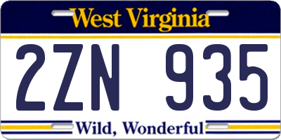 WV license plate 2ZN935