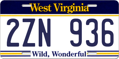 WV license plate 2ZN936