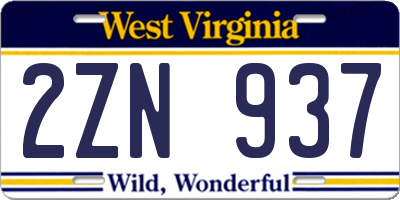 WV license plate 2ZN937