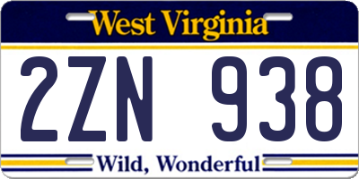 WV license plate 2ZN938