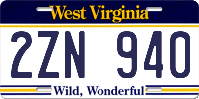 WV license plate 2ZN940