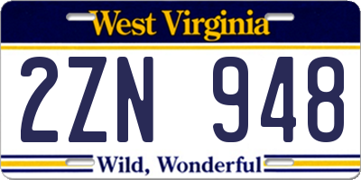 WV license plate 2ZN948