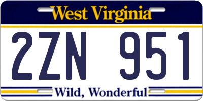WV license plate 2ZN951