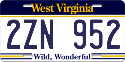 WV license plate 2ZN952