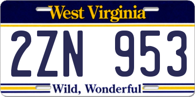 WV license plate 2ZN953