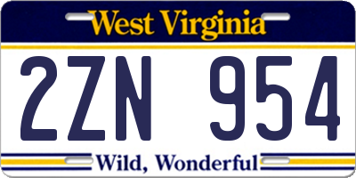 WV license plate 2ZN954