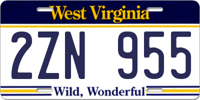 WV license plate 2ZN955