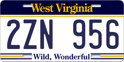WV license plate 2ZN956
