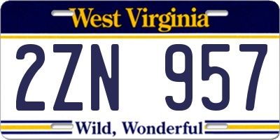 WV license plate 2ZN957