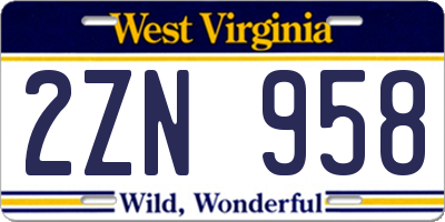 WV license plate 2ZN958
