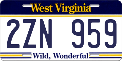 WV license plate 2ZN959
