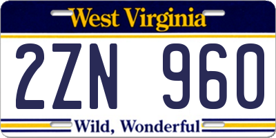 WV license plate 2ZN960