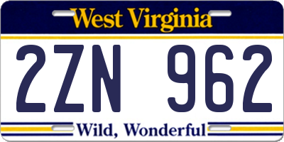 WV license plate 2ZN962