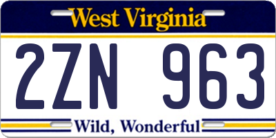 WV license plate 2ZN963