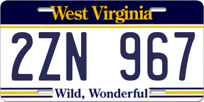 WV license plate 2ZN967