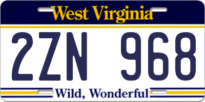 WV license plate 2ZN968