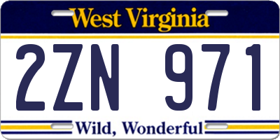 WV license plate 2ZN971
