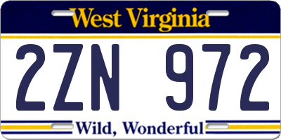 WV license plate 2ZN972