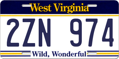 WV license plate 2ZN974