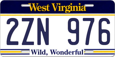 WV license plate 2ZN976