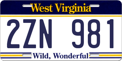 WV license plate 2ZN981