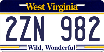 WV license plate 2ZN982
