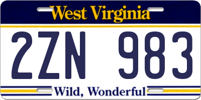 WV license plate 2ZN983