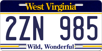 WV license plate 2ZN985