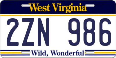 WV license plate 2ZN986