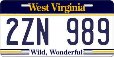 WV license plate 2ZN989