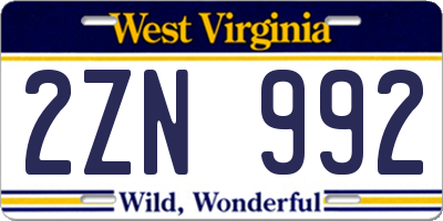 WV license plate 2ZN992