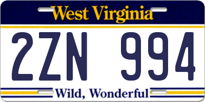 WV license plate 2ZN994