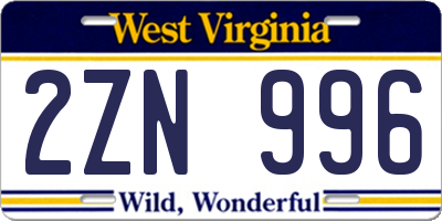 WV license plate 2ZN996