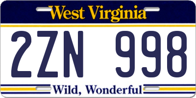 WV license plate 2ZN998