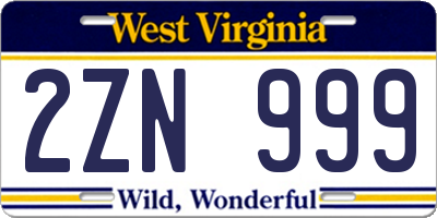 WV license plate 2ZN999