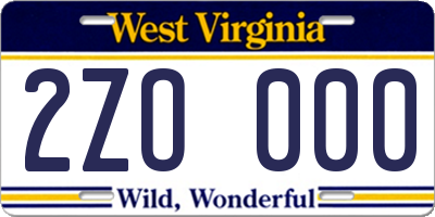 WV license plate 2ZO000