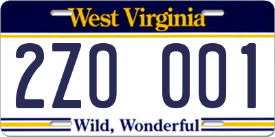WV license plate 2ZO001