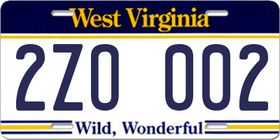 WV license plate 2ZO002
