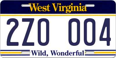 WV license plate 2ZO004
