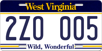 WV license plate 2ZO005