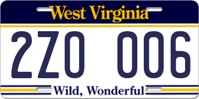 WV license plate 2ZO006