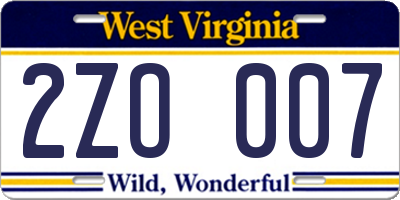 WV license plate 2ZO007