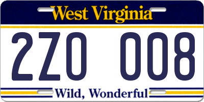 WV license plate 2ZO008