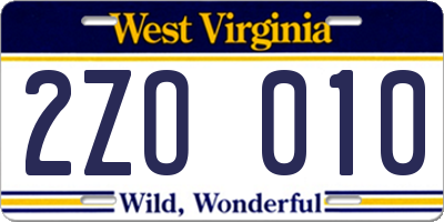 WV license plate 2ZO010