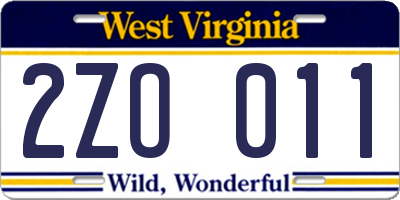 WV license plate 2ZO011