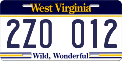 WV license plate 2ZO012