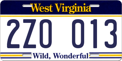 WV license plate 2ZO013