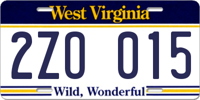 WV license plate 2ZO015